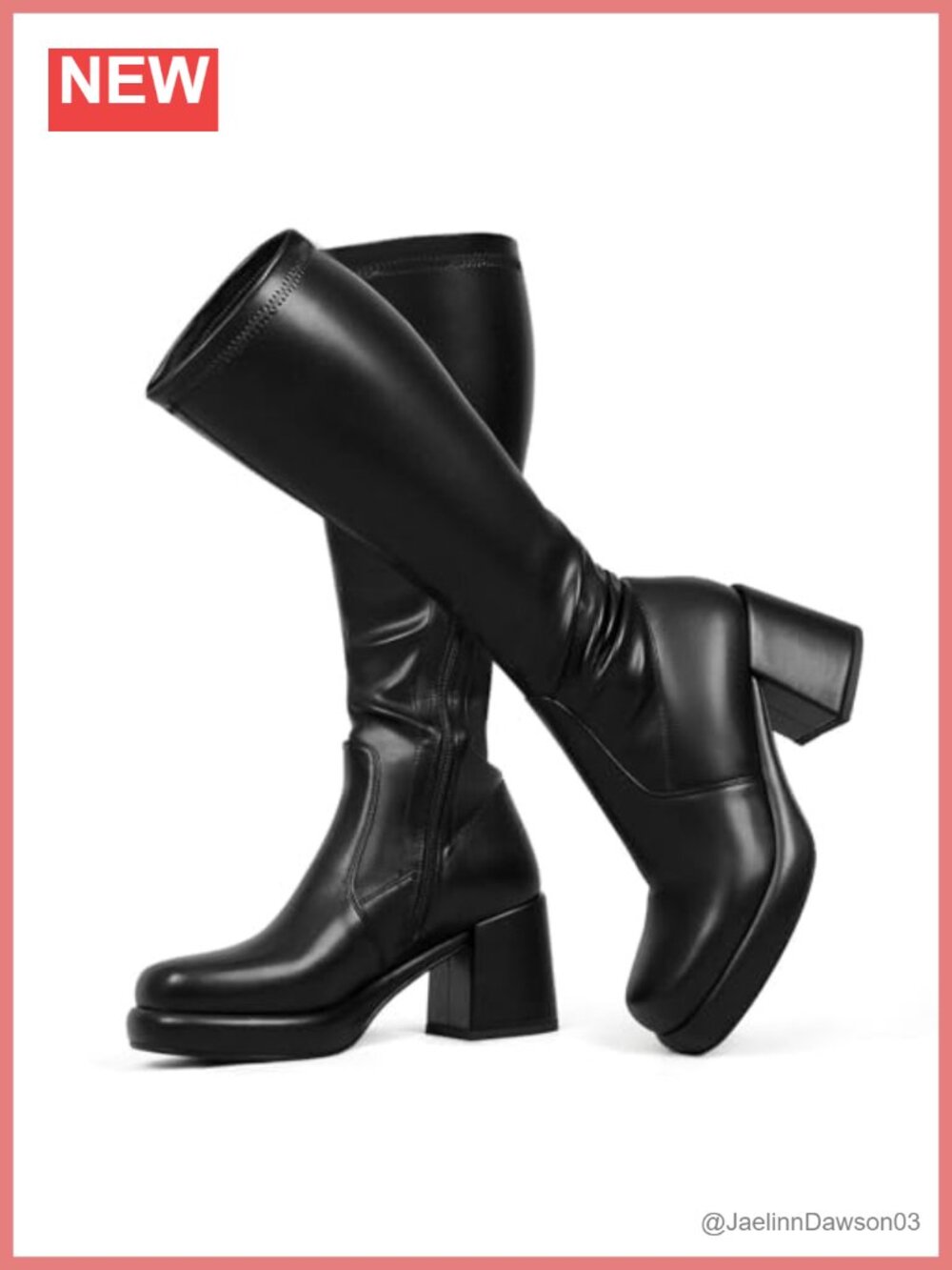 Knee High Boots Chunky Heel Platform PU Leather Side Zip Stretch Tall Boots